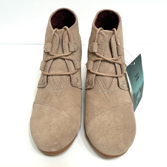 Toms Desert Wedge Lace Up Suede Ankle Boot Tan Brown Heel Shoe, Size 9 - Picture 7 of 16